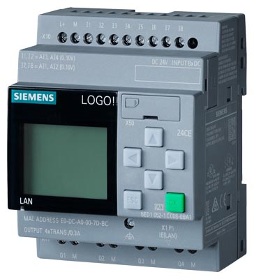 LOGO! 24CE, logic module, display PS/I/O: 24 V/24 V/24 V trans., 8 DI (4 AI)/4 DQ 6ED1052-1CC08-0BA1