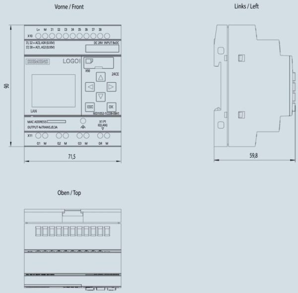 LOGO! 24CE, logic module, display PS/I/O: 24 V/24 V/24 V trans., 8 DI (4 AI)/4 DQ 6ED1052-1CC08-0BA1