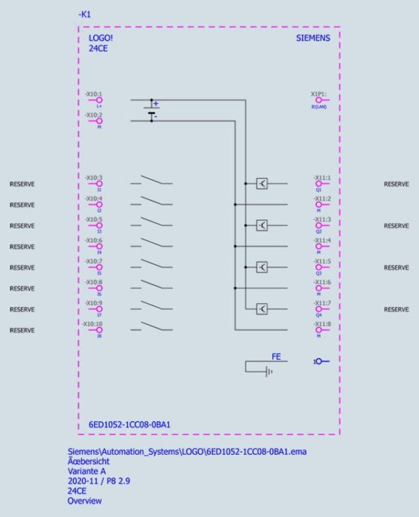 LOGO! 24CE, logic module, display PS/I/O: 24 V/24 V/24 V trans., 8 DI (4 AI)/4 DQ 6ED1052-1CC08-0BA1