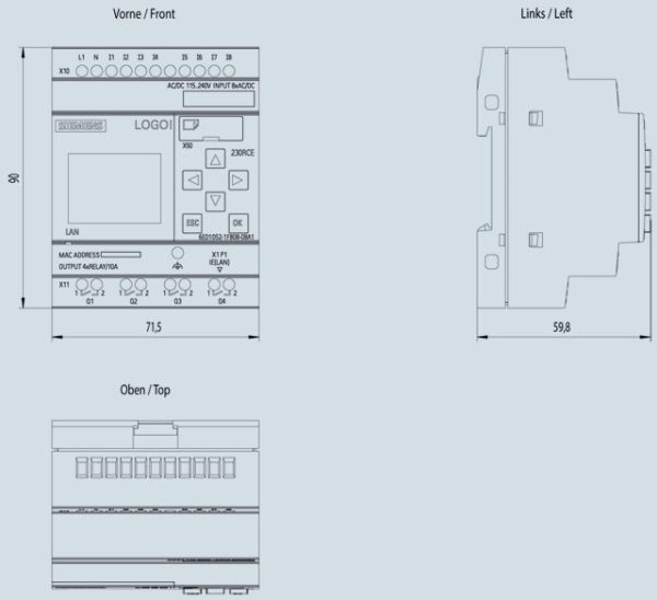 LOGO! 230RCE,logic module, display PS/I/O: 115V/230V/relay, 8 DI/4 DQ 6ED1052-1FB08-0BA1