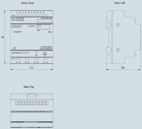 LOGO! 24CEo, logic module, without display, PS/I/O: 24 V/24 V/24 V trans., 8 DI (4 AI)/4 DQ, without display 6ED1052-2CC08-0BA1