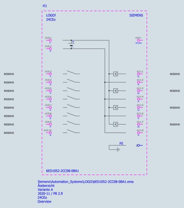 LOGO! 24CEo, logic module, without display, PS/I/O: 24 V/24 V/24 V trans., 8 DI (4 AI)/4 DQ, without display 6ED1052-2CC08-0BA1