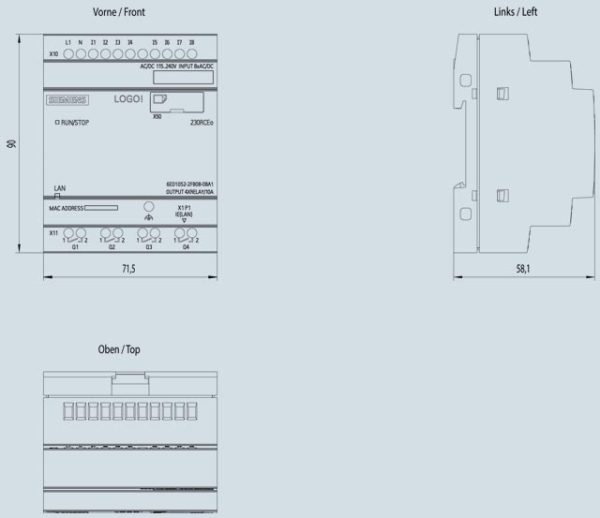 LOGO! 230RCEo, logic module, PS/I/O: 115 V/230 V/relay, 8 DI/4 DQ, without display 6ED1052-2FB08-0BA1