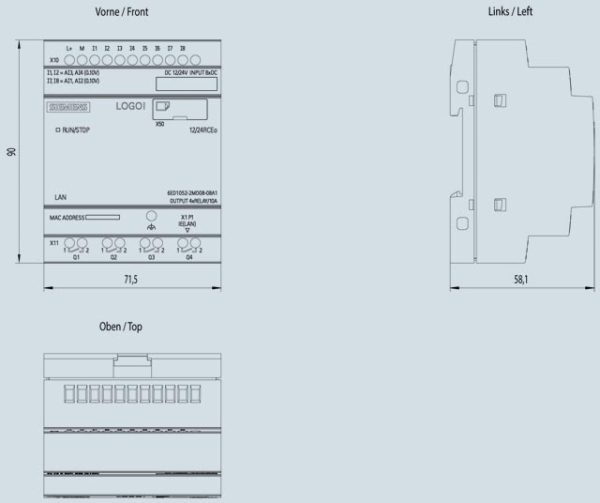 LOGO! 12/24RCEO, logic module, PS/I/O: 12/24VDC/relay, 8 DI (4 AI)/4 DQ, without display 6ED1052-2MD08-0BA1