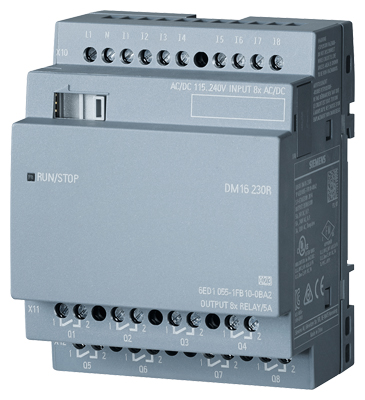 LOGO! DM16 230R expansion module, PS/I/O: 230V/230V/relay, 4 MW, 8 DI/8 DO 6ED1055-1FB10-0BA2