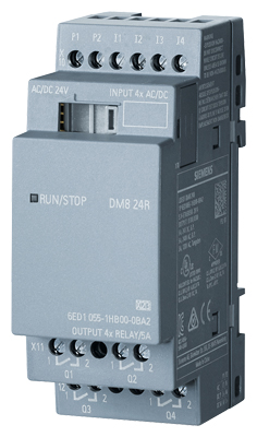 LOGO! DM8 24R expansion module, PS/I/O: 24V/24V/relay, 2 MW 4 DI/4 DO, AC/DC/NPN input 6ED1055-1HB00-0BA2