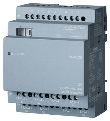 LOGO! DM16 24R expansion module, PS/I/O: 24 V DC/24 V DC/relay, 8 DI/8 DO, 4 MW 6ED1055-1NB10-0BA2