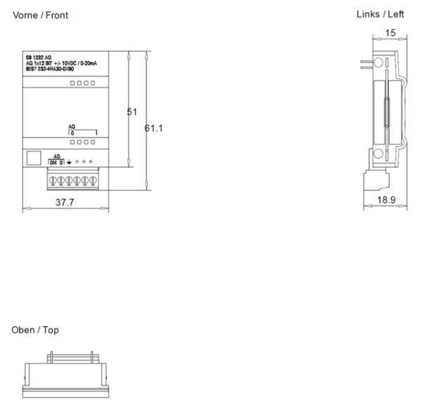 SIMATIC S7-1200, Analog output, SB 1232, 1 AO, +/-10 V DC (12 bit resol.) or 0-20mA (11 bit resol.) 6ES7232-4HA30-0XB0