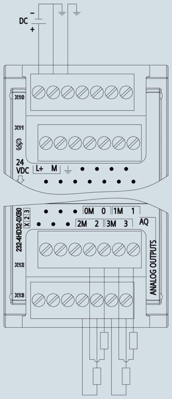 SIMATIC S7-1200, Analog output, SM 1232, 4 AO, +/-10 V, 14-bit resolution, or 0-20 mA/4-20 mA 6ES7232-4HD32-0XB0