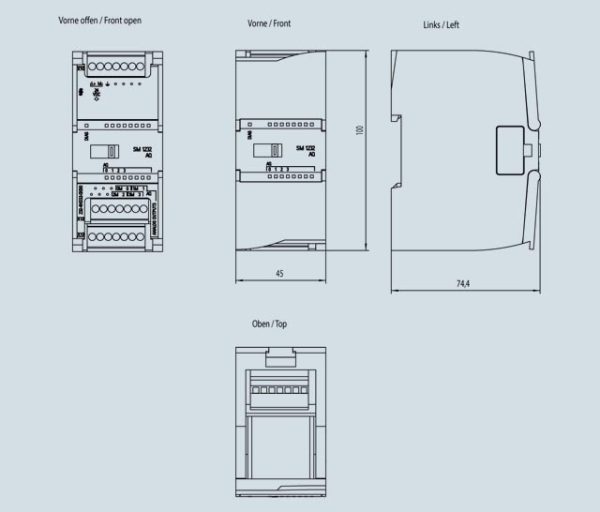 SIMATIC S7-1200, Analog output, SM 1232, 4 AO, +/-10 V, 14-bit resolution, or 0-20 mA/4-20 mA 6ES7232-4HD32-0XB0