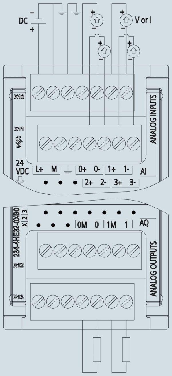 SIMATIC S7-1200, analog I/O SM 1234, 4 AI/2 AO, +/-10 V, 14-bit resolution or 0 (4)-20mA, 13-bit resolution 6ES7234-4HE32-0XB0